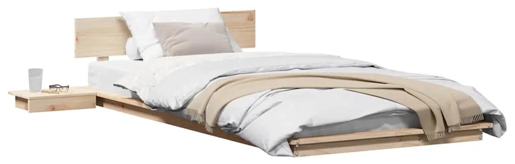 vidaXL Κρεβάτι δαπέδου με κομοδίνα 90x190εκ μασίφ ξύλο