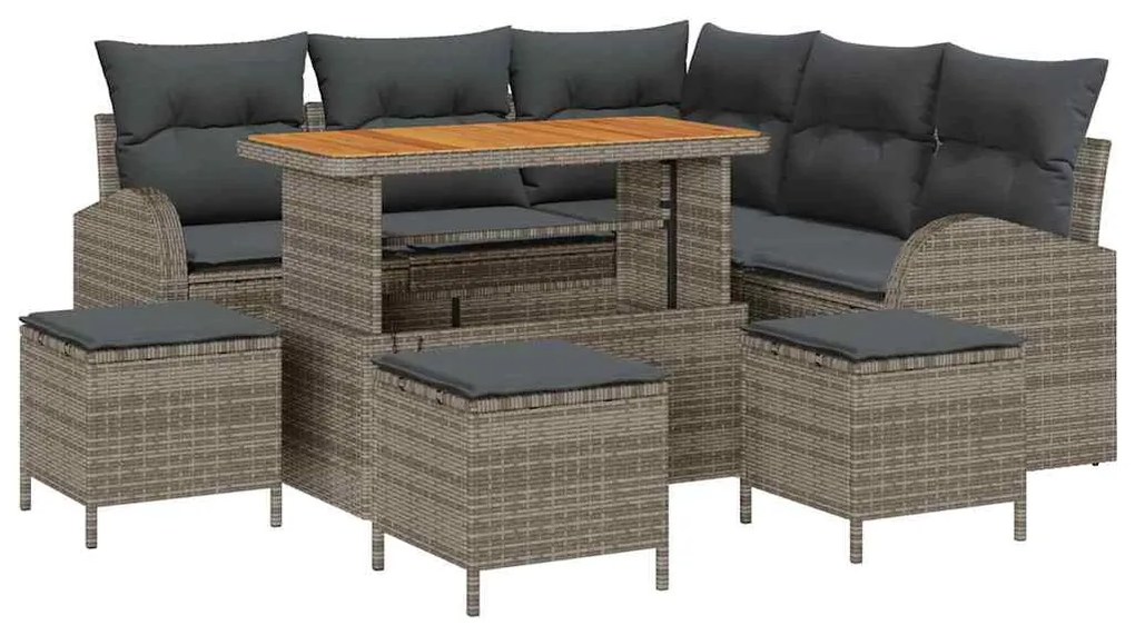 vidaXL Σετ Καναπέ Κήπου με μαξιλάρι 9 pcs Γκρι συνθετικό ρατάν