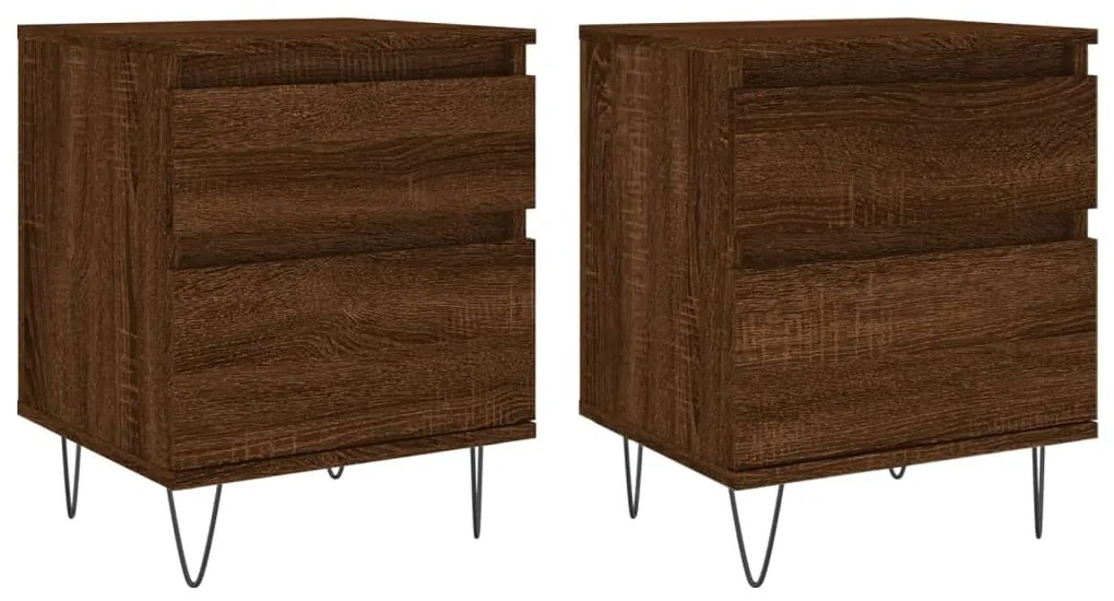 vidaXL Κομοδίνα 2 τεμ. Καφέ Δρυς 40 x 35 x 50 εκ. από Επεξεργ. Ξύλο