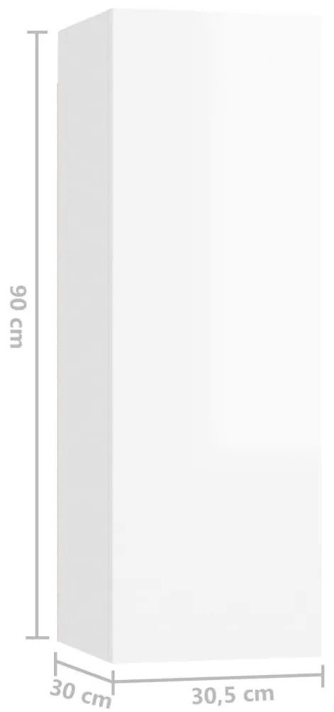 Έπιπλο Τηλεόρασης Γυαλιστερό Λευκό 30,5 x 30x 90εκ. Επεξ. Ξύλο - Λευκό