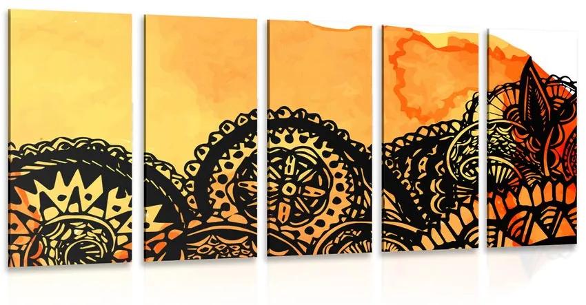 Εικόνα 5 μερών Ακουαρέλα πορτοκαλί Mandala - 100x50