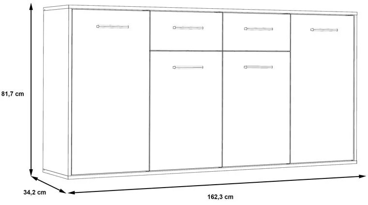 Συρταριέρα Drepen μελαμίνη σε λευκό και sonoma χρώμα 162.3x34.2x81.7εκ 162.3x34.2x81.7 εκ.