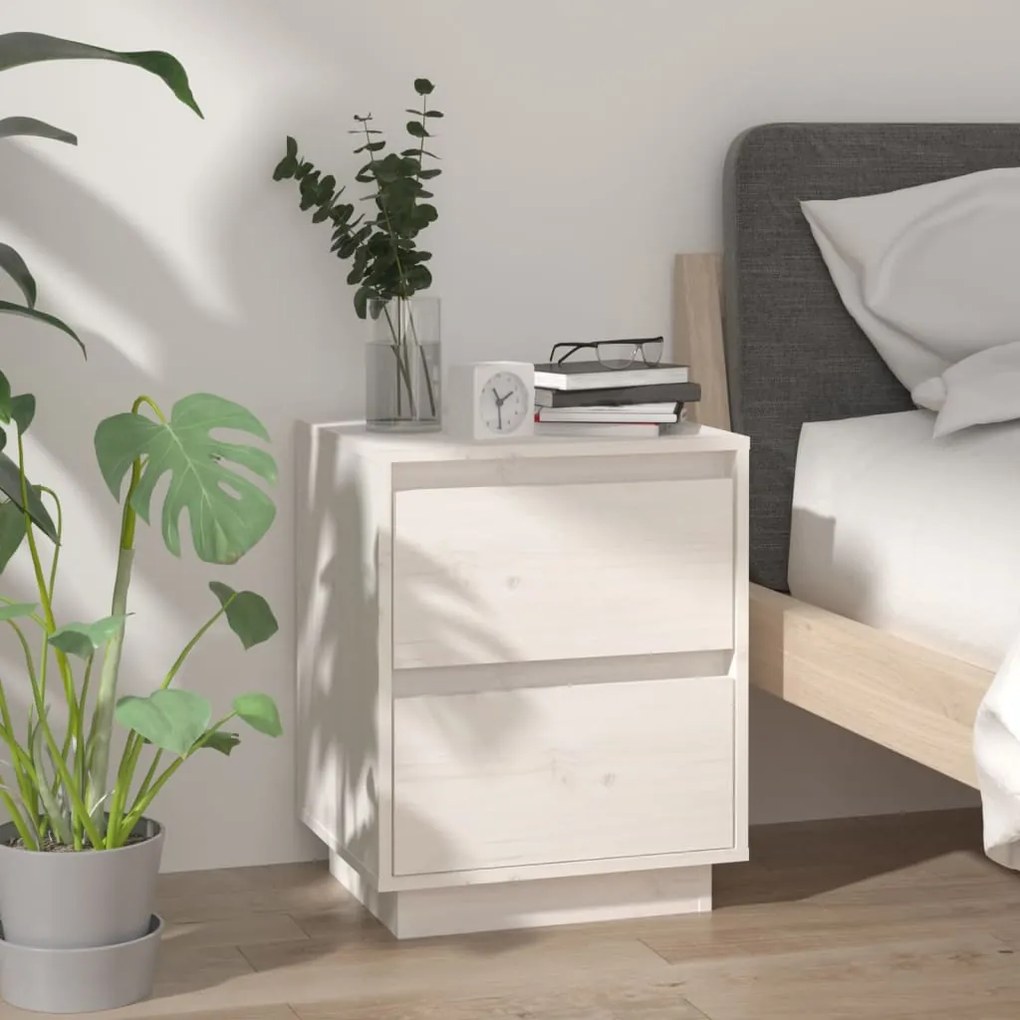 vidaXL Κομοδίνα 2 τεμ. Λευκά 40 x 35 x 50 εκ. από Μασίφ Ξύλο Πεύκου