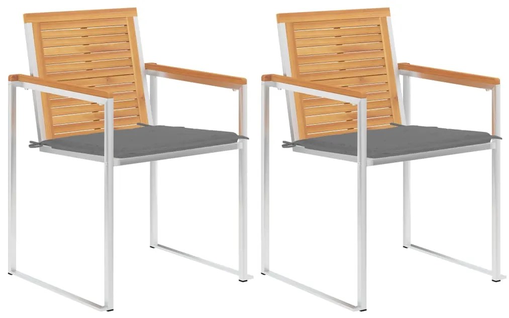 vidaXL Καρέκλες Κήπου 2 τεμ. από Μασίφ Ξύλο Teak/Ατσάλι με Μαξιλάρια