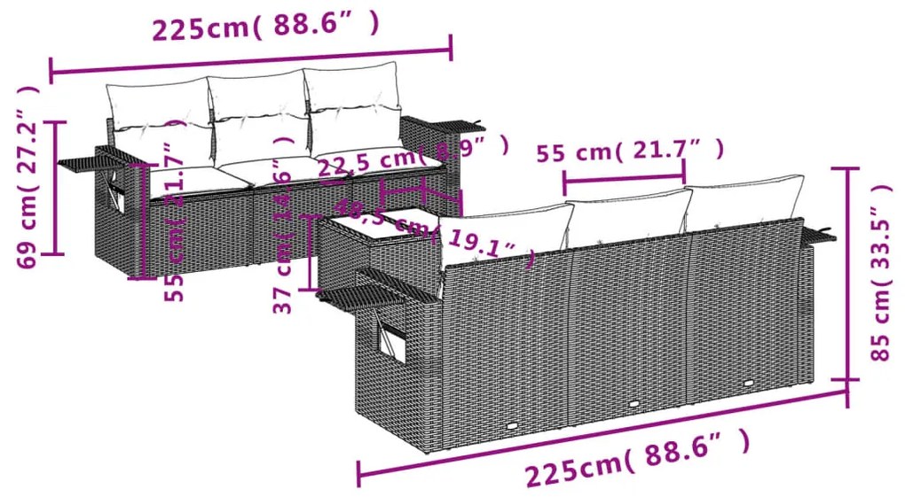 vidaXL Σαλόνι Κήπου Σετ 7 τεμ. Μπεζ Συνθετικό Ρατάν με Μαξιλάρια