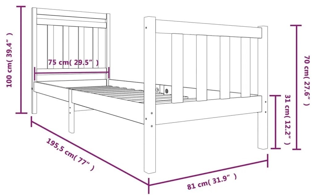 ΠΛΑΙΣΙΟ ΚΡΕΒΑΤΙΟΥ ΜΑΥΡΟ 75X190 ΕΚ. ΜΑΣΙΦ ΞΥΛΟ 2FT6 SMALL SINGLE 3100683