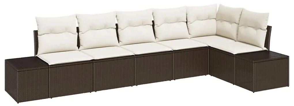 vidaXL Σετ Καναπέ Κήπου με μαξιλάρι 6 pcs Καφέ, κρέμα Πολυ ράταν