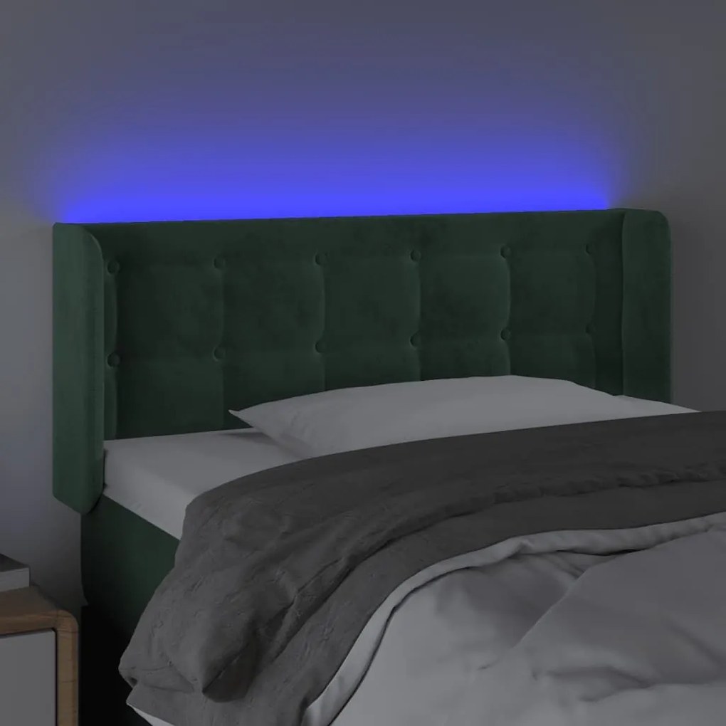 Κεφαλάρι Κρεβατιού LED Σκούρο Πράσινο 83x16x78/88 εκ. Βελούδινο - Πράσινο