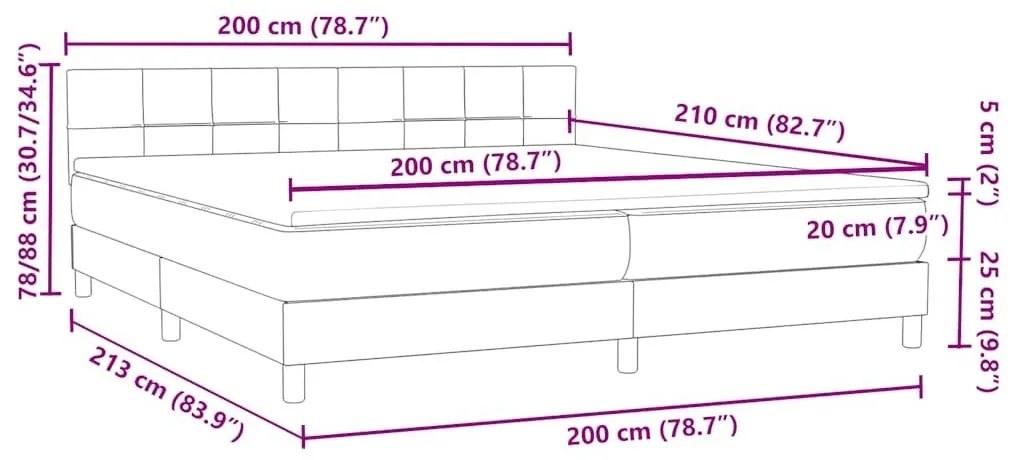 Κρεβάτι Boxspring με Στρώμα Σκούρο Γκρι 200x210 εκ. Βελούδινο - Γκρι