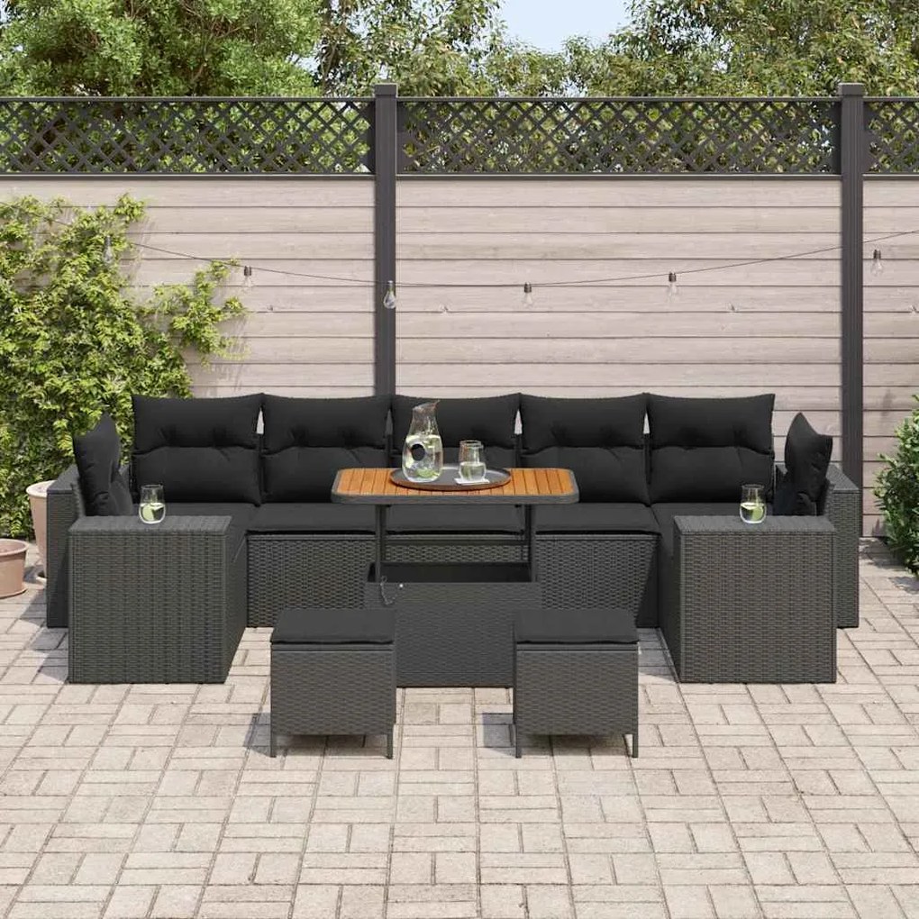 vidaXL Σετ Καναπέ Κήπου 10 pcs Μαύρο συνθετικό ρατάν