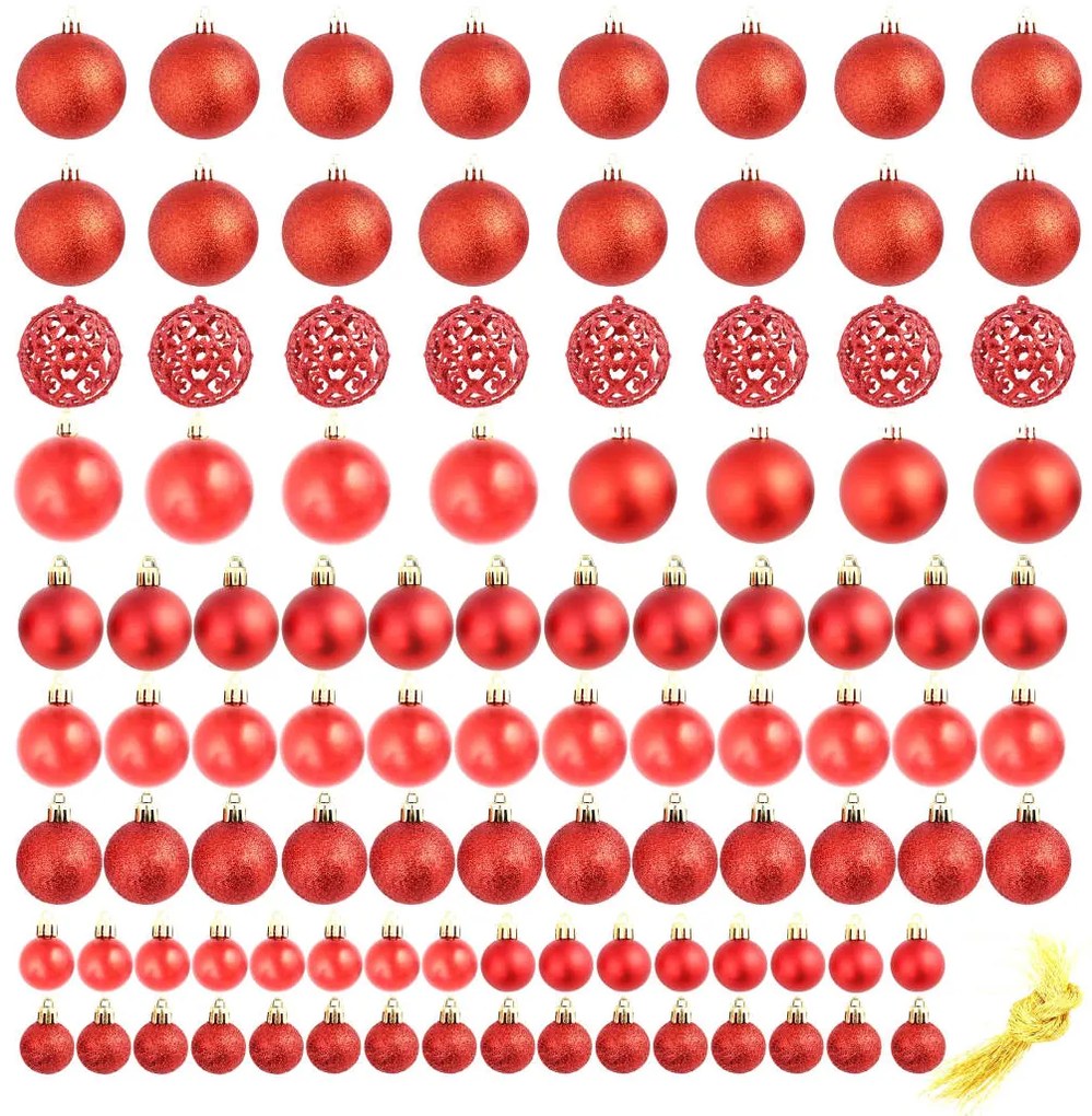 vidaXL Σετ Μπάλες Χριστουγεννιάτικες 100 τεμ. Κόκκινες 3/4/6 εκ.