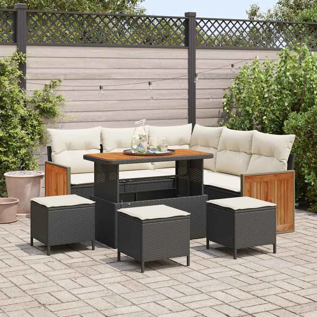 vidaXL Σετ Καναπέ Κήπου 9 pcs Μαύρο και κρεμ 110 x 55 x 71 εκ