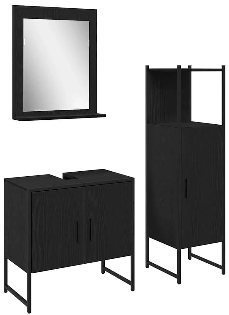 vidaXL Σετ Επίπλων Μπάνιου με πόρτα 3 pcs Μαύρο 33 x 33 x 102.5 εκ