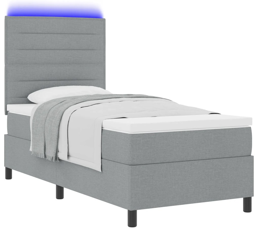 vidaXL Κρεβάτι Κουτιού με Στρώμα & LED Ανοιχτό Γκρι 90x200 εκ. Ύφασμα