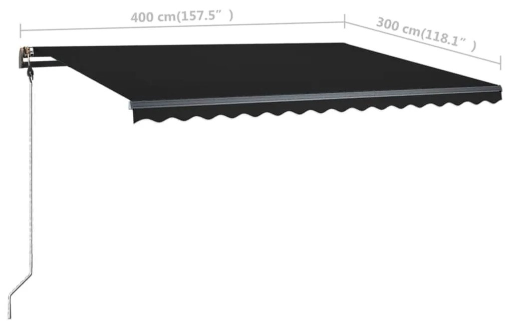 Τέντα Συρόμενη Χειροκίνητη με LED Ανθρακί 400 x 300 εκ. - Ανθρακί