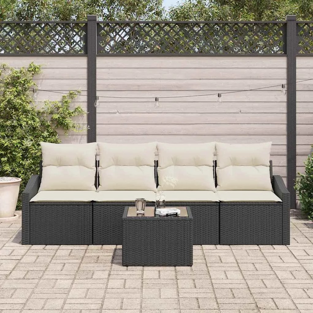 vidaXL Σετ Καναπέ Κήπου με μαξιλάρι 5 pcs Μαύρο, Κρέμα 55 x 55 x 37 εκ