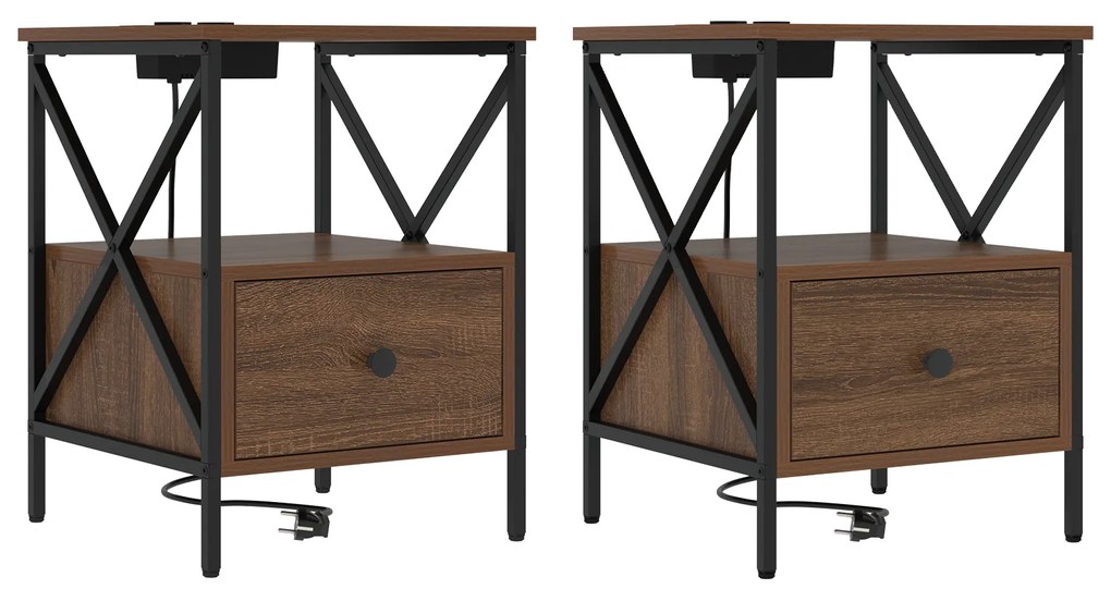 vidaXL Κομοδίνο με συρτάρι 2 pcs Καφέ δρυς 41.5 x 40.5 x 55 εκ.