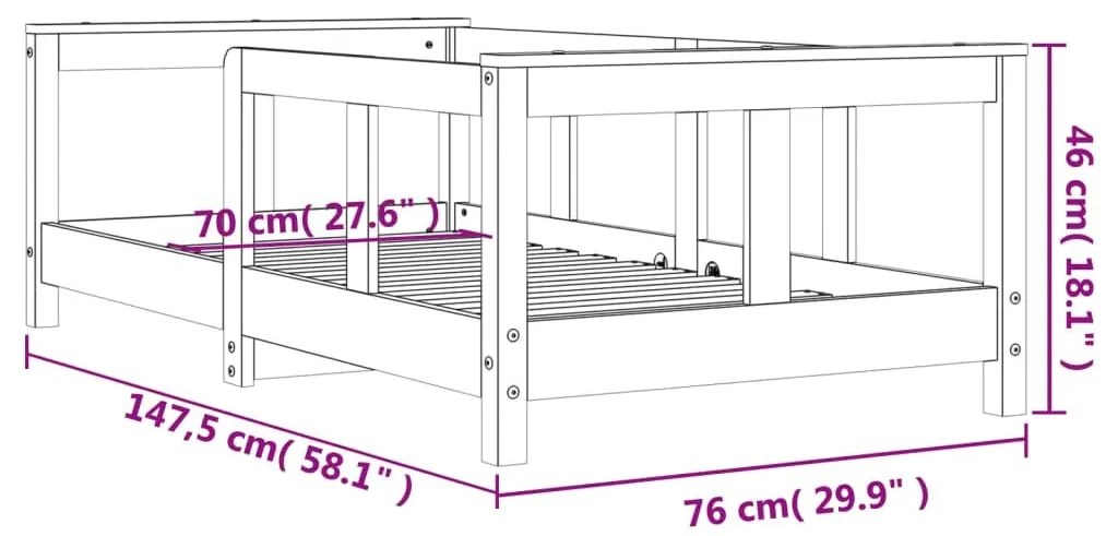 Πλαίσιο Παιδικού Κρεβατιού 70 x 140 εκ. από Μασίφ Ξύλο Πεύκου - Καφέ