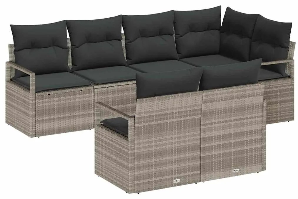 vidaXL Σετ Καναπέ Κήπου 7 pcs Ανοιχτό γκρι Πολυ ράταν