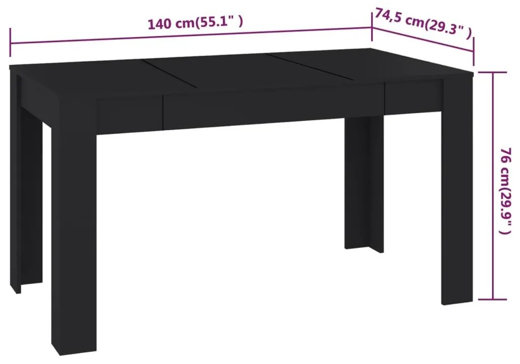 Τραπεζαρία Μαύρη 140 x 74,5 x 76 εκ. από Επεξεργασμένο Ξύλο - Μαύρο