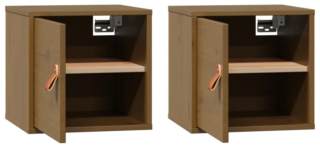 vidaXL Ντουλάπια Τοίχου 2 τεμ.Καφέ μελί31,5x30x30εκ. Μασίφ Ξύλο Πεύκου