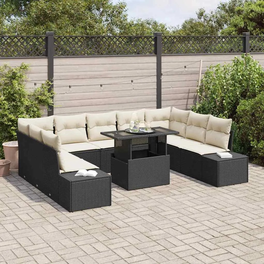 vidaXL Σετ Καναπέ Κήπου 10 pcs Μαύρο και κρεμ 100 x 55 x 73 εκ.
