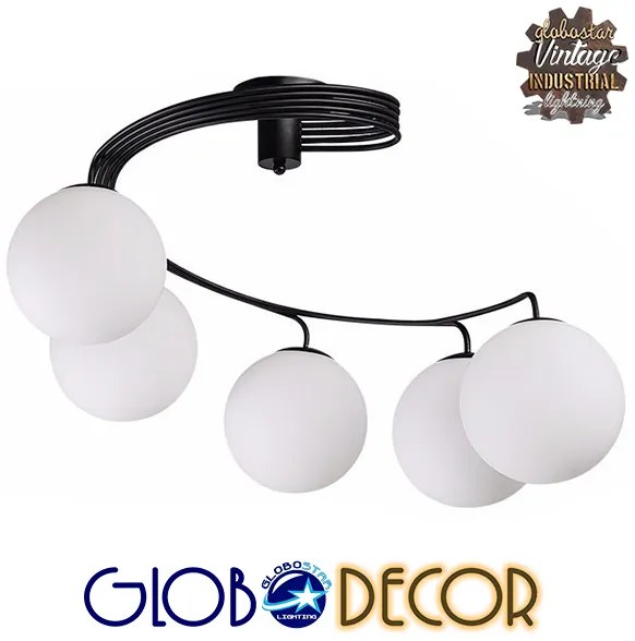 GloboStar SELINA 01090 Μοντέρνο Φωτιστικό Οροφής Πολύφωτο Μαύρο Μεταλλικό με Λευκό Γυαλί Φ63 x Y47cm - 01090