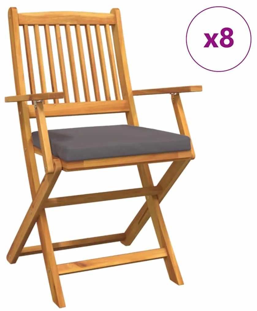 vidaXL Πτυσσόμενη Καρέκλα με μαξιλάρι 8 pcs Γκρι 49 x 57.5 x 92εκ