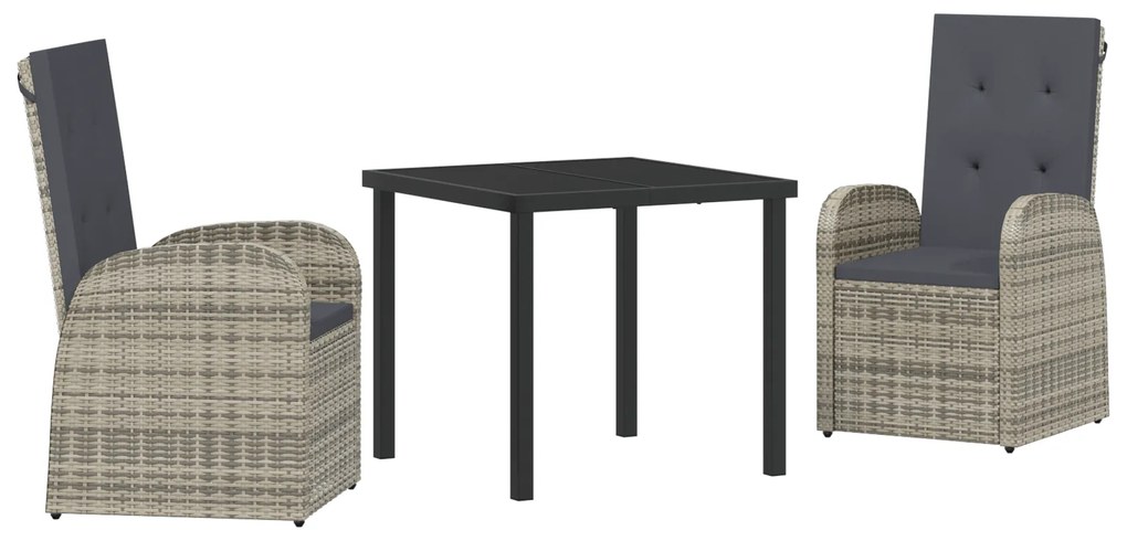 vidaXL Σετ εξωτερικών επίπλων 3 pcs Γκρι 80 x 80 x 73 εκ PE ρατάν