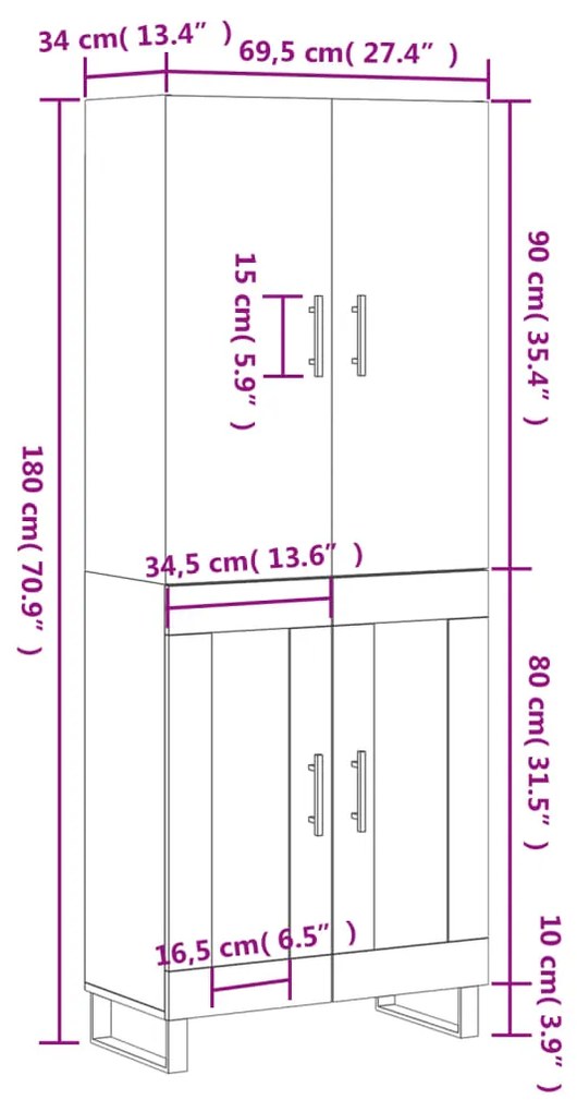 Ντουλάπι Γκρι Sonoma 69,5 x 34 x 180 εκ. Επεξεργασμένο Ξύλο - Γκρι