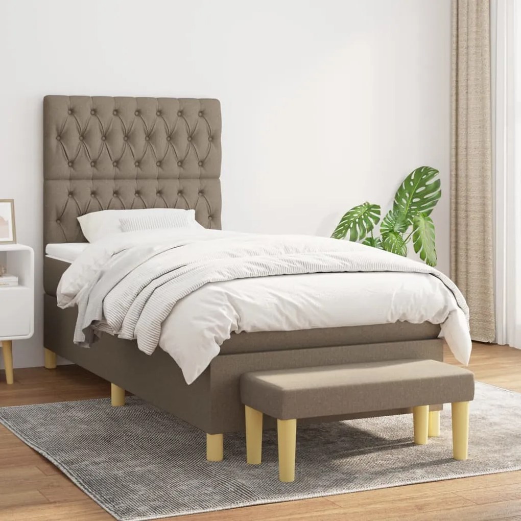 vidaXL Κρεβάτι Boxspring με Στρώμα Taupe 90x190 εκ.Υφασμάτινο