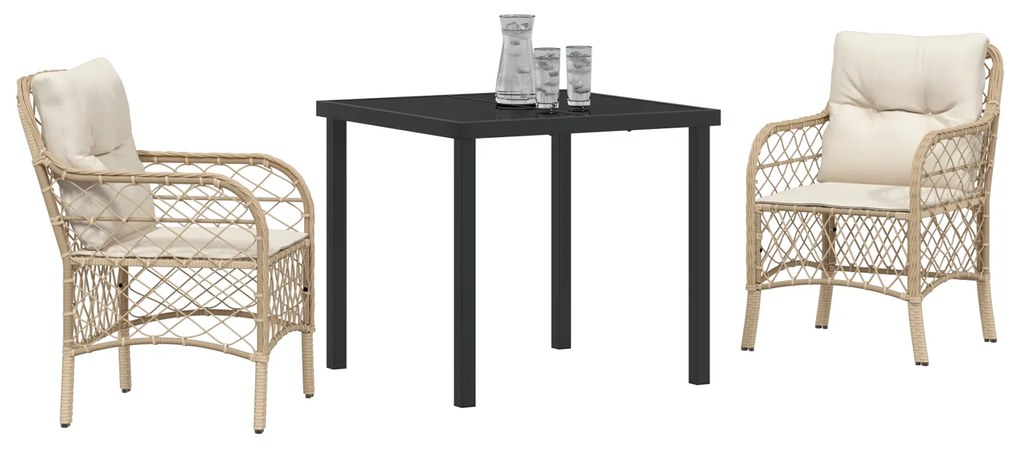vidaXL Set Καθιστικού Κήπου 3 Τεμαχίων με Μαξιλάρια Μπεζ από Πολυ Ράτταν