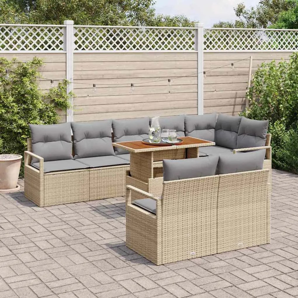 vidaXL Σετ Καναπέ Κήπου με μαξιλάρι 9 pcs Μπεζ, Γκρι 100 x 55 x 73 εκ