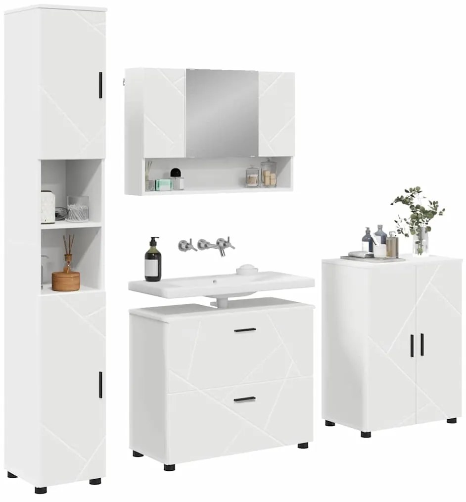 vidaXL Σετ Επίπλων Μπάνιου με συρτάρι με ράφι Επιτοίχιο 4 pcs Λευκό