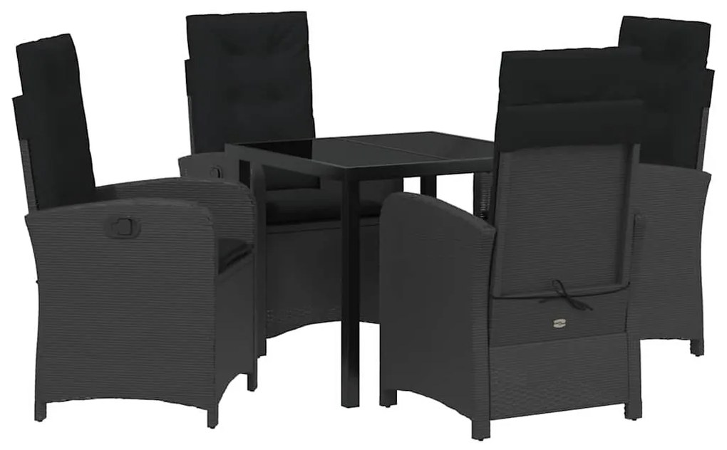 vidaXL Σέτ φαγητού για κήπο με μαξιλάρι 5 pcs Μαύρο συνθετικό ρατάν