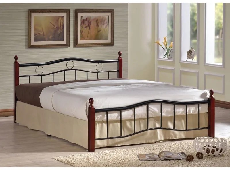 WOODWELL VICTOR Κρεβάτι Διπλό για Στρώμα 140x190cm, Μέταλλο Βαφή Μαύρο, Ξύλο Καρυδί 145x202x92cm Ε8037