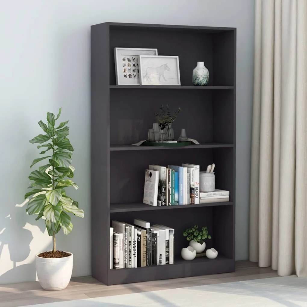 vidaXL Βιβλιοθήκη με 4 Ράφια Γκρι 80 x 24 x 142 εκ. από Μοριοσανίδα
