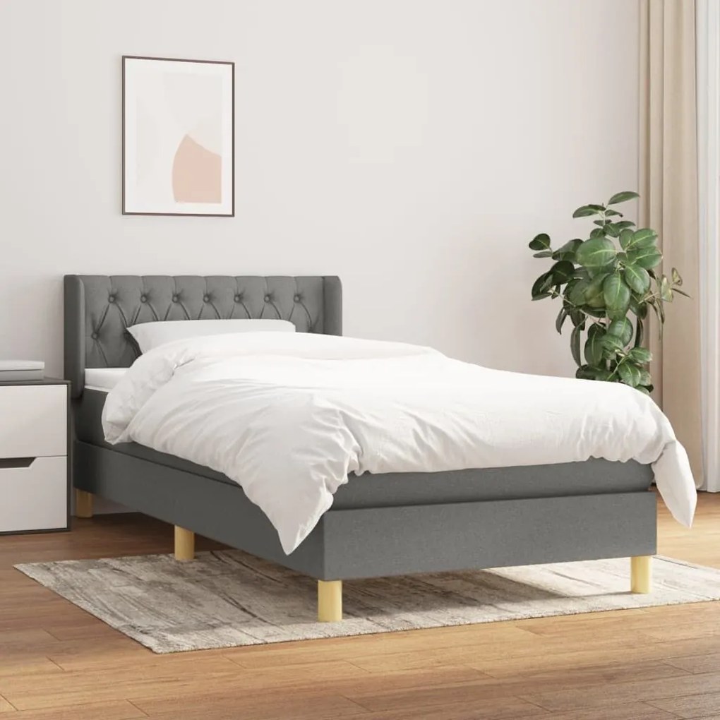 Κρεβάτι Boxspring με Στρώμα Σκούρο Γκρι 90x200 εκ. Υφασμάτινο - Γκρι