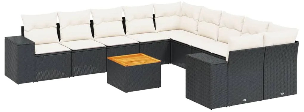 vidaXL Σαλόνι Κήπου Σετ 11 Τεμαχίων Μαύρο Συνθετικό Ρατάν με Μαξιλάρια