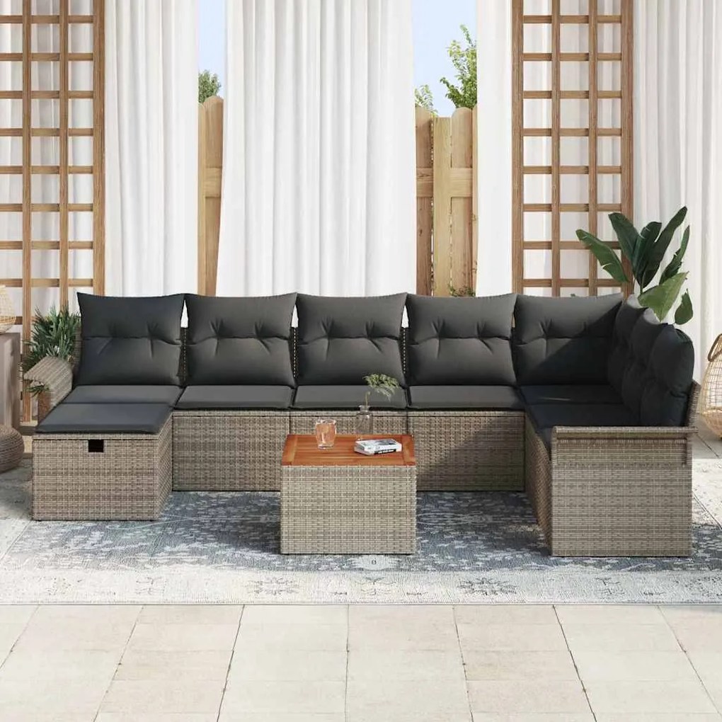 vidaXL Σετ Καναπέ Κήπου με μαξιλάρι 9 pcs Γκρι Πολυ ράταν