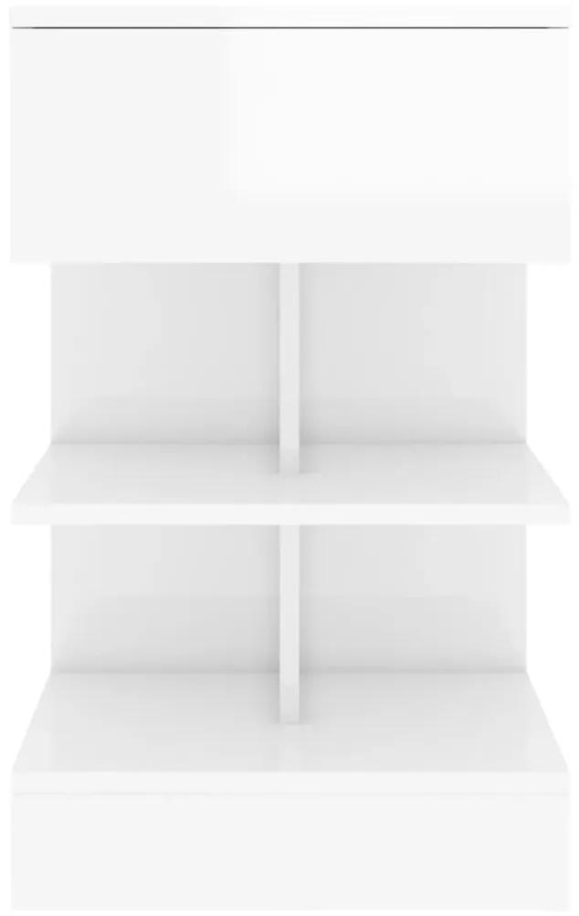 Κομοδίνο Γυαλιστερό Λευκό 40 x 35 x 65 εκ. από Μοριοσανίδα - Λευκό