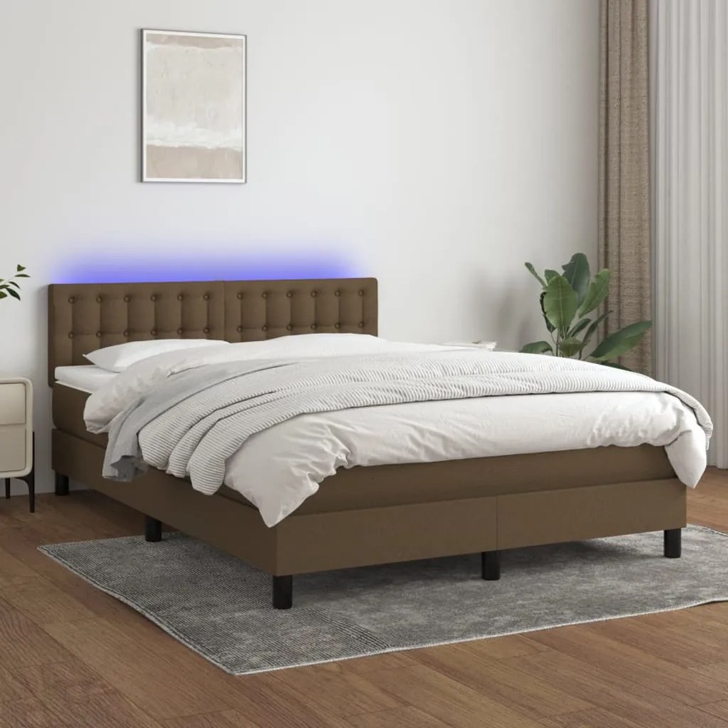 Κρεβάτι Boxspring με Στρώμα & LED Σκ.Καφέ 140x200 εκ Υφασμάτινο