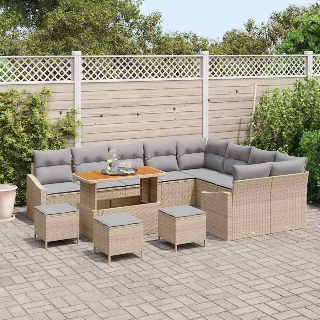 vidaXL Σετ Καναπέ Κήπου με μαξιλάρι 13 pcs Μπεζ Πολυ ράταν
