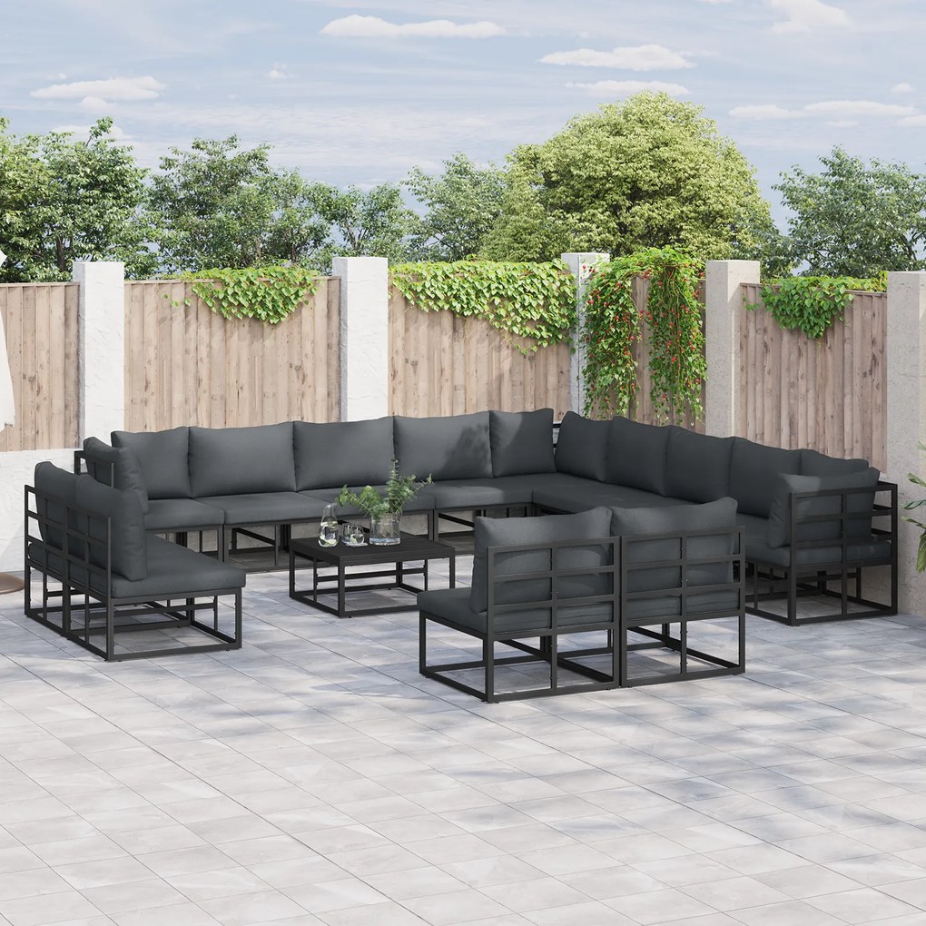 vidaXL Σετ Καναπέ Κήπου 13 pcs Μαύρο 353 x 353 x 71 εκ Αλουμίνιο