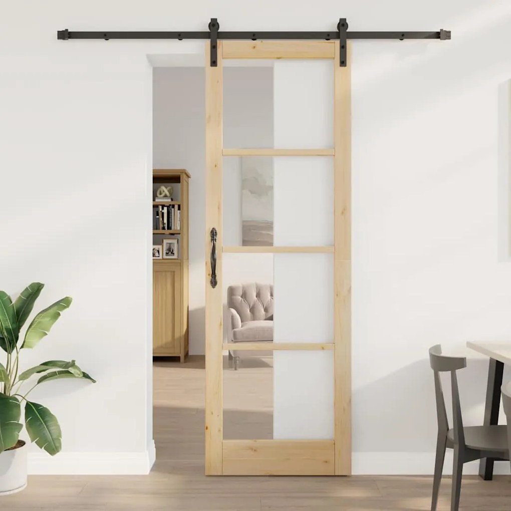 vidaXL Συρόμενη Πόρτα Χειροκίνητος Καφέ 78 x 232 cm Ξύλο και μέταλλο
