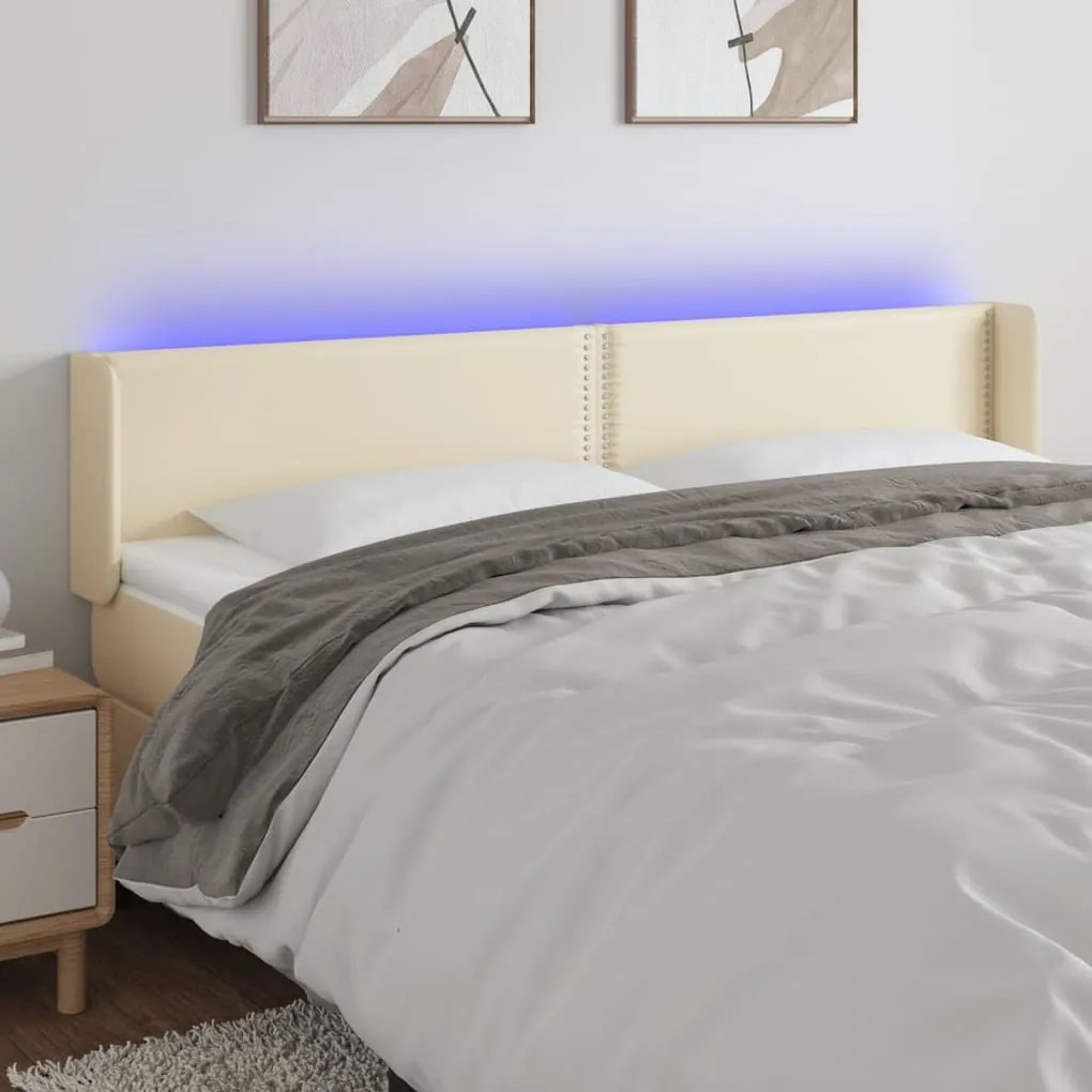 Κεφαλάρι Κρεβατιού LED Κρεμ 163x16x78/88εκ. από Συνθετικό Δέρμα - Κρεμ