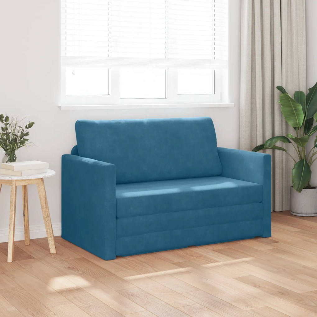 vidaXL Καναπές Δαπέδου Κρεβάτι 2-σε-1 Μπλε 124x204x61 cm Βελούδο