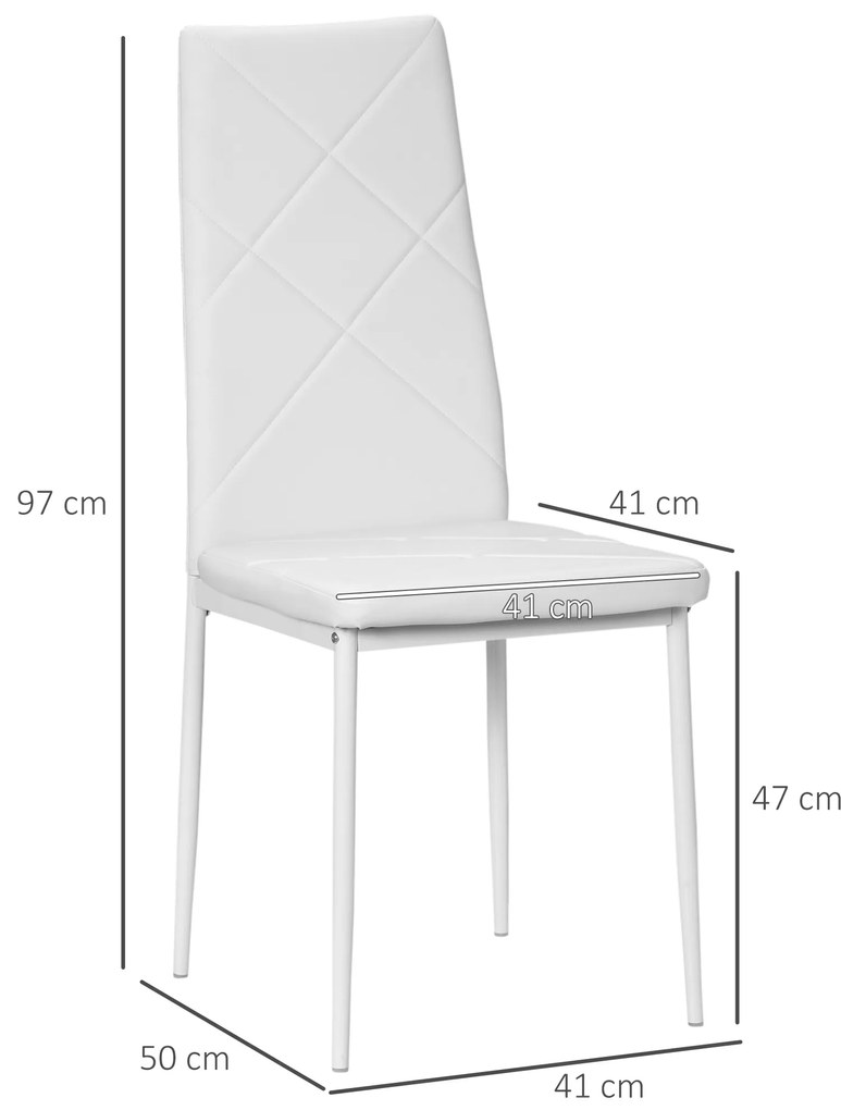 HOMCOM Σετ 4 καρεκλών, καρέκλες τραπεζαρίας, καρέκλες κουζίνας, 41 cm x 50 cm x 97 cm, Λευκό