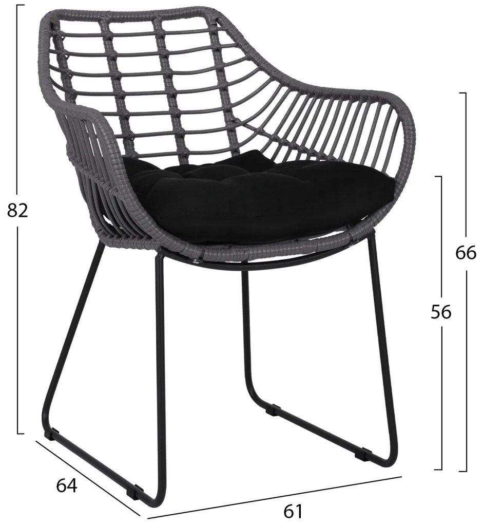 ΠΟΛΥΘΡΟΝΑ ΜΕΤΑΛΛΙΚΗ ΜΕ ΜΑΣΙΦ ΣΚΕΛΕΤΟ ΜΑΥΡΟ ΜΑΤ ΜΕ WICKER ΓΚΡΙ MOKA 60x56x84Υ εκ.HM5300.10