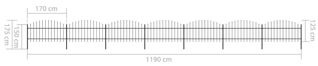 vidaXL Κάγκελα Περίφραξης με Λόγχες Μαύρα (1-1,25) x 11,9 μ. Ατσάλινα